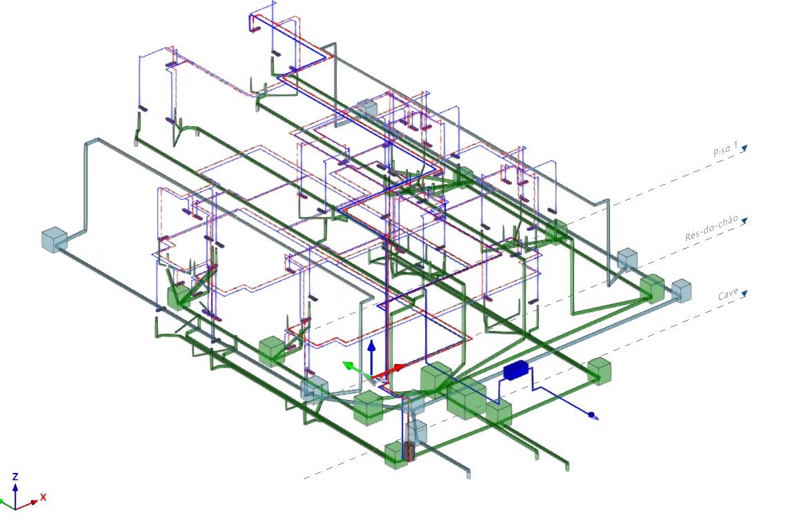 Projeção isométrica da rede hidráulica multipiso